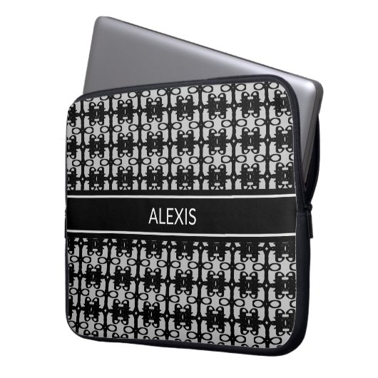 Trendy Editable Black & Silver Abstraktes Muster Laptopschutzhülle (Vorderseite Links)