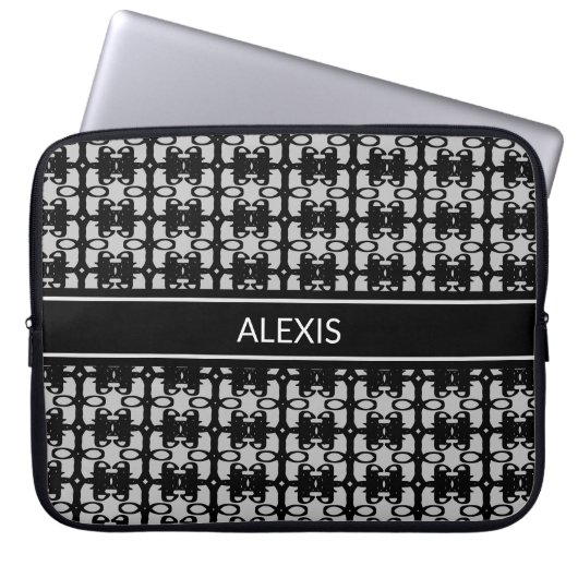 Trendy Editable Black & Silver Abstraktes Muster Laptopschutzhülle (Vorderseite)