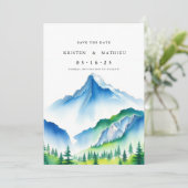 Trendy Editable Mountain Save The Date (Stehend Vorderseite)