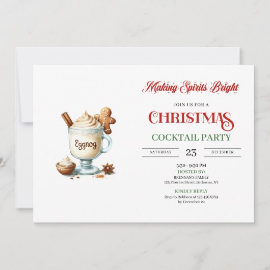 Trendy eggnog red green Xmas cocktail party invite Einladung (Vorderseite)