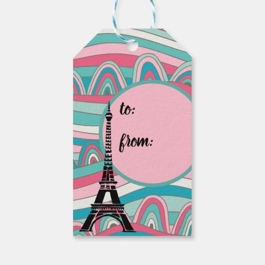 Trendy Eiffel Tower Französisch Ooh la la la! Geschenkanhänger (Rückseite)