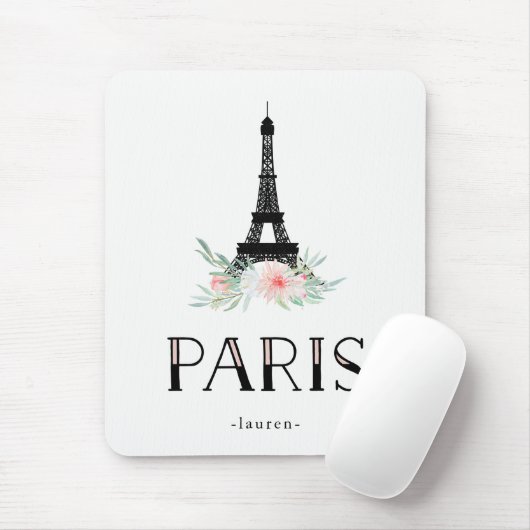 Trendy Eiffel-Turm und erröten rosa Blumen | Paris Mousepad (Mit Mouse)