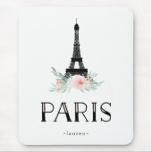 Trendy Eiffel-Turm und erröten rosa Blumen | Paris Mousepad (Vorne)