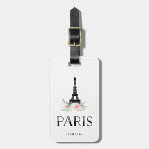 Trendy Eiffelturm und Blume in Rosa   Paris Gepäckanhänger