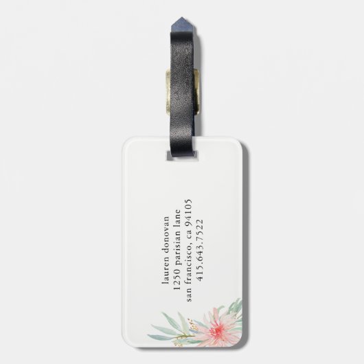 Trendy Eiffelturm und Blume in Rosa | Paris Gepäckanhänger (Rückseite vertikal)