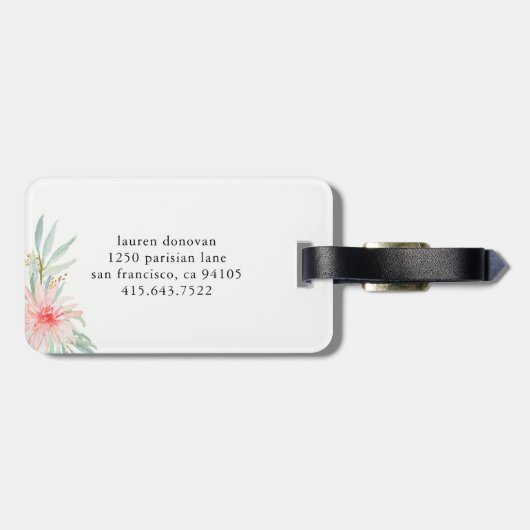 Trendy Eiffelturm und Blume in Rosa | Paris Gepäckanhänger (Rückseite horizontal)