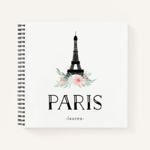 Trendy Eiffelturm und Blume in Rosa   Paris Notizbuch