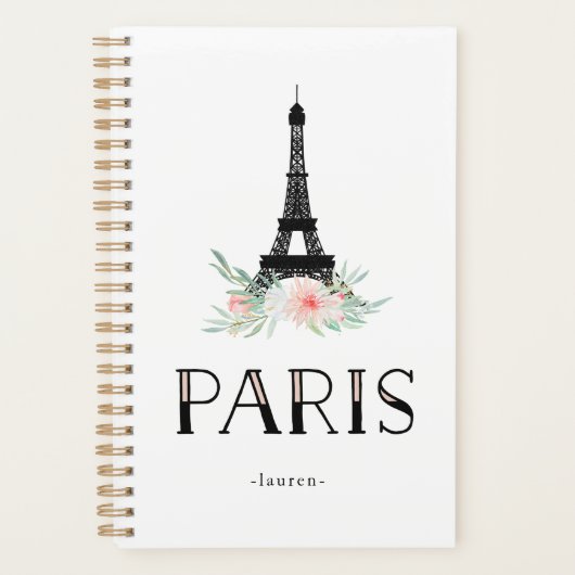Trendy Eiffelturm und Blume in Rosa | Paris Planer (Vorderseite)