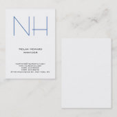 Trendy einzigartig schlichte, blaue Monogramm Visitenkarte (Vorne/Hinten)