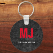 Trendy einzigartige graurote Monogramm Ihr Name Schlüsselanhänger (Rückseite)