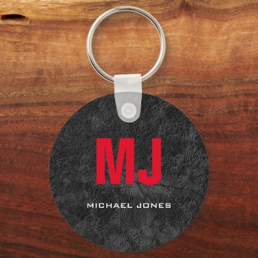 Trendy einzigartige graurote Monogramm Ihr Name Schlüsselanhänger (Vorderseite)