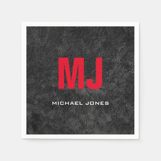 Trendy einzigartige graurote Monogramm Ihr Name Serviette (Vorderseite)