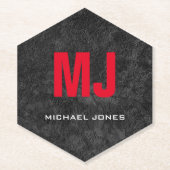 Trendy einzigartige graurote Monogramm Ihr Name Untersetzer (Vorderseite)