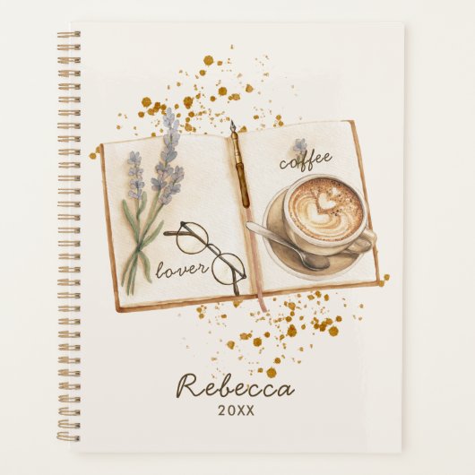Trendy Einzigartiger Wasserfarbenkaffee Lover 2026 Planer (Vorderseite)
