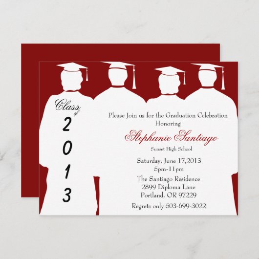 Trendy Elegant Abschluss Maroon Einladung (Vorne/Hinten)