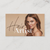 Trendy Elegant Biege Friseurstylist Foto QR Code Visitenkarte (Vorderseite)