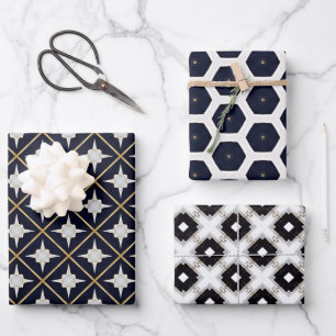 Trendy Elegant Black Gold und White Luxe Geschenkpapier Set