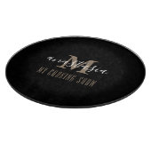 Trendy Elegant Black Monogram Round Schneidebrett (Ecke)