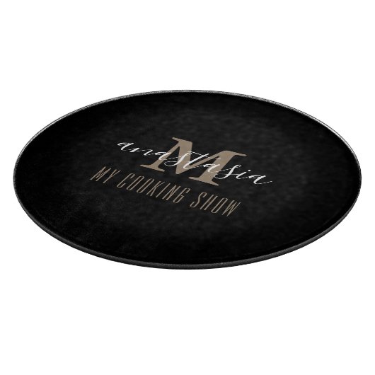 Trendy Elegant Black Monogram Round Schneidebrett (Ecke)