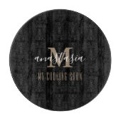Trendy Elegant Black Monogram Round Schneidebrett (Vorderseite)