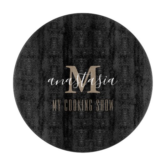 Trendy Elegant Black Monogram Round Schneidebrett (Vorderseite)