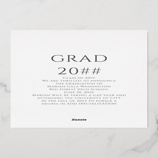 Trendy Elegant Classic Script Foto Abschluss Folieneinladung (Rückseite)