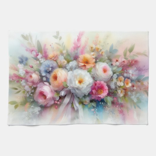 Trendy Elegant Colorful Watercolor Aquarell Flower Geschirrtuch (Horizontal)