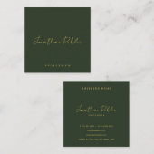 Trendy Elegant Dark Green Handwritten Gold Text Quadratische Visitenkarte (Vorne/Hinten)