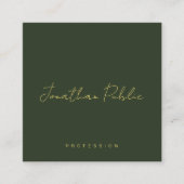 Trendy Elegant Dark Green Handwritten Gold Text Quadratische Visitenkarte (Vorderseite)