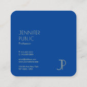 Trendy Elegant Deep Blue Modern Monogram Template Quadratische Visitenkarte (Rückseite)