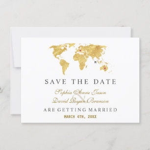 Trendy Elegant Destination Gold Weltkarte Hochzeit Save The Date