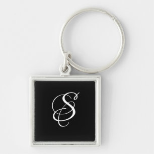Trendy Elegant DIY Script Monogram/Black Schlüsselanhänger