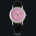 Trendy Elegant DIY White Script Monogram/Pink Armbanduhr<br><div class="desc">Personalisieren Sie diese trendige,  coole Uhr mit Ihrer Monogram in weißen Script Lettern auf einem rosa Hintergrund. Ein einzigartiges,  frisches,  feminines und mädchenhaftes Accessoire.</div>