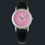 Trendy Elegant DIY White Script Monogram/Pink Armbanduhr<br><div class="desc">Personalisieren Sie diese trendige, coole Uhr mit Ihrer Monogram in weißen Script Lettern auf einem rosa Hintergrund. Ein einzigartiges, frisches, feminines und mädchenhaftes Accessoire.</div>