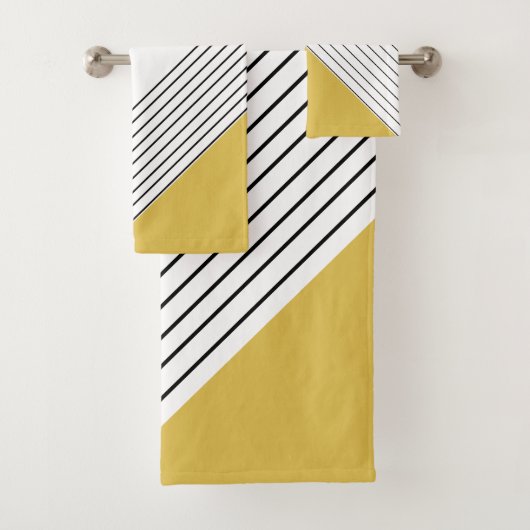Trendy Elegant Geometric Chic Mustard Yellow Badhandtuch Set (Insitu)