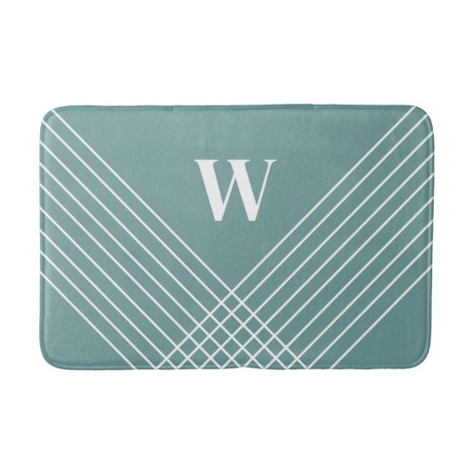 Trendy Elegant Geometric Monogram Ocean Blue Green Badematte (Vorderseite)