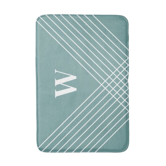 Trendy Elegant Geometric Monogram Ocean Blue Green Badematte (Vorderseite Vertikal)