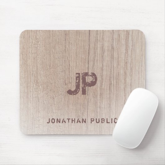 Trendy Elegant gestresster Text Monogram-Holzlook Mousepad (Mit Mouse)