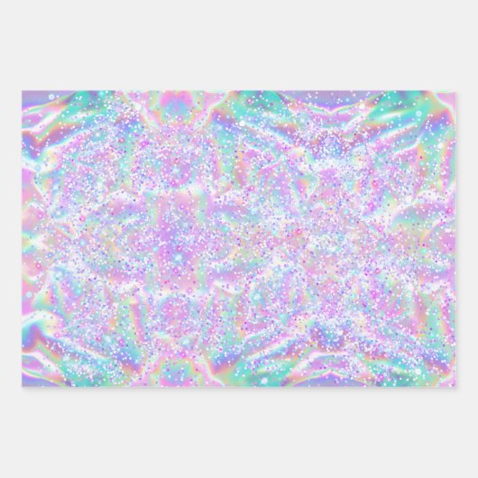 Trendy Elegant Glitzer Confetti Holographic Girly Geschenkpapier Set (Vorderseite 2)