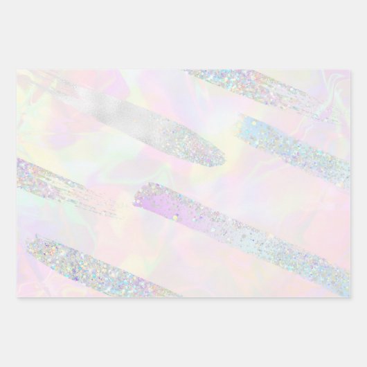 Trendy Elegant Glitzer Confetti Holographic Girly Geschenkpapier Set (Vorderseite)