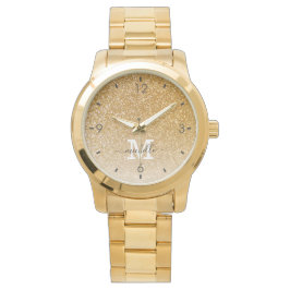 Trendy Elegant Gold Glitzer Monogram Vorname Armbanduhr