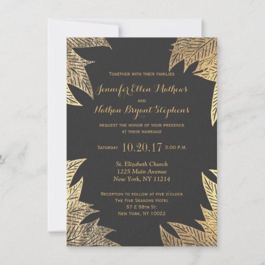 Trendy Elegant Gold Imitate Gezeichnet Leaf Muster Einladung (Vorderseite)