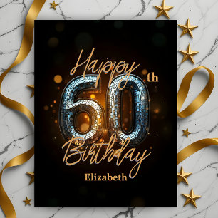 Trendy Elegant Gold Mosaik auf Schwarz 60. Geburts Postkarte