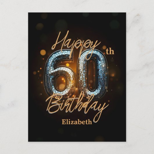 Trendy Elegant Gold Mosaik auf Schwarz 60. Geburts Postkarte (Vorderseite)