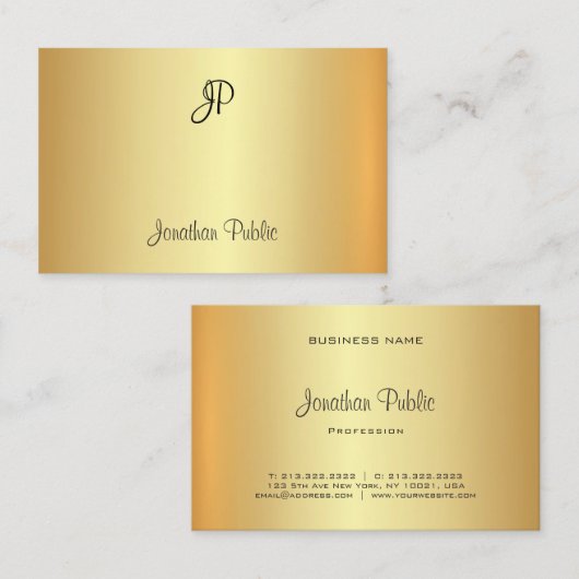 Trendy Elegant Gold Template Handgeschriebenes Mon Visitenkarte (Vorne/Hinten)
