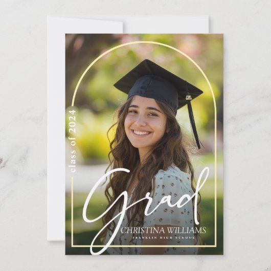 Trendy Elegant Graduate Script Foto Abschluss Ankündigung (Vorderseite)