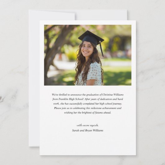 Trendy Elegant Graduate Script Foto Abschluss Ankündigung (Rückseite)