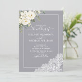 Trendy Elegant Gray Rustic Script Foto Wedding Einladung (Stehend Vorderseite)