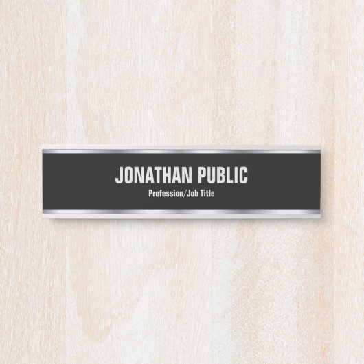 Trendy Elegant Modern Black And Silver Template Türschild (Vorderseite )