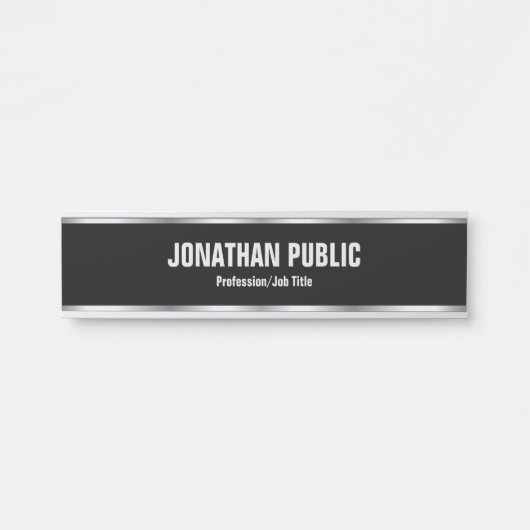 Trendy Elegant Modern Black And Silver Template Türschild (Vorderseite )
